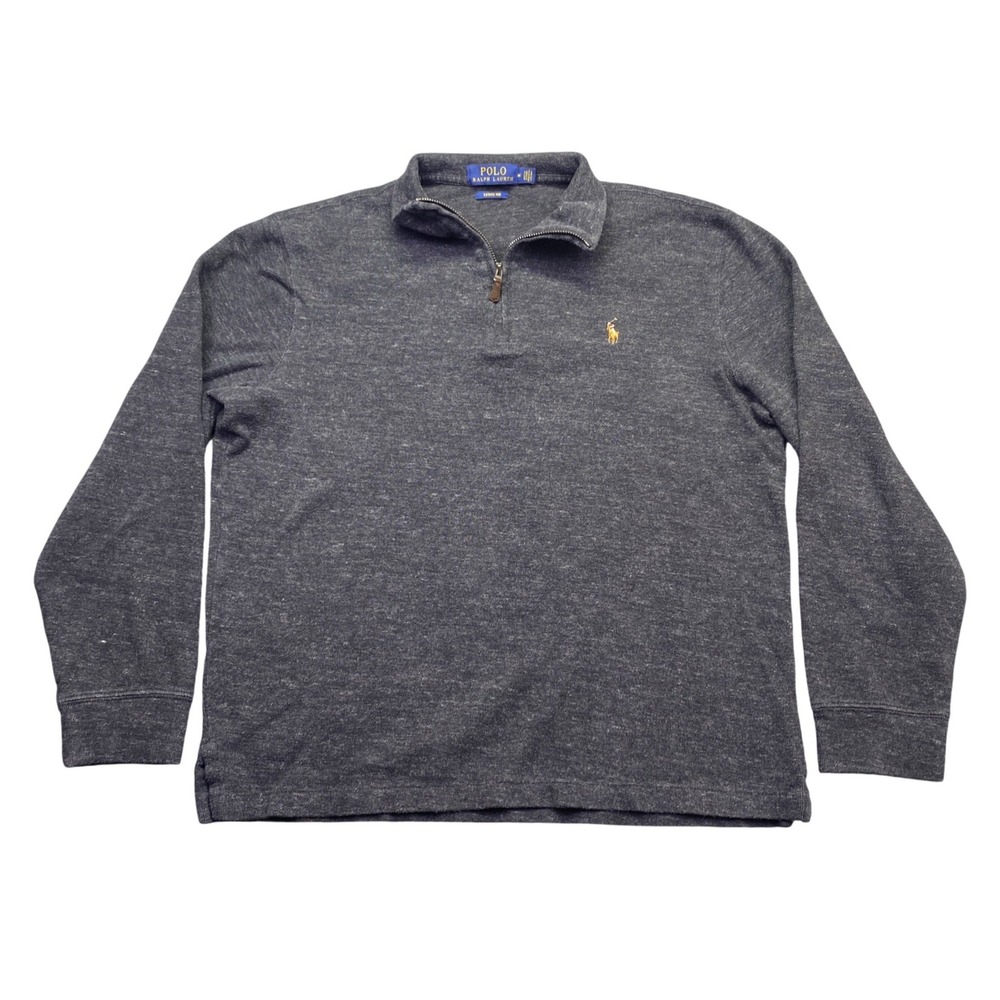 Polo Ralph Lauren Estate Rib Quarter Zip Pullover Sweater Gray Mens M Flesh Pony